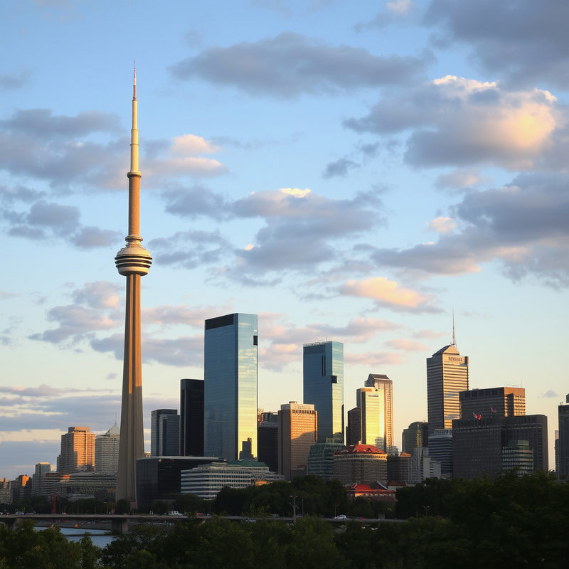 The Toronto skyline and CN Tower at golden hour